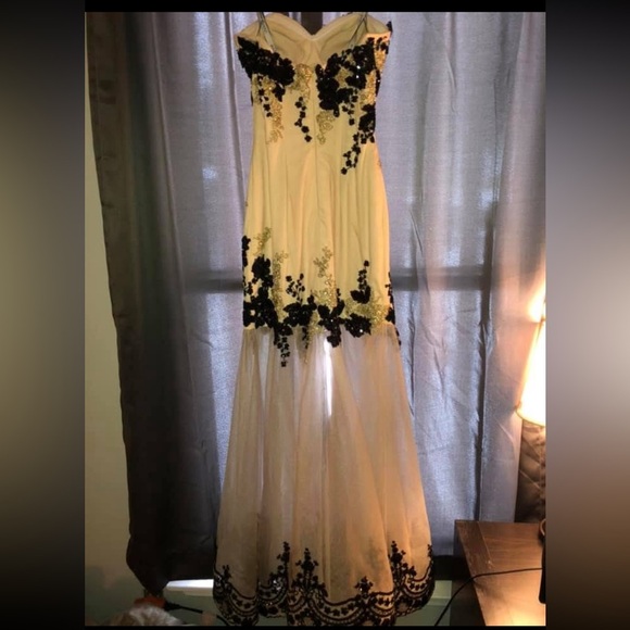 Elegant Black and Cream Lace Dress - Picture 7 of 7